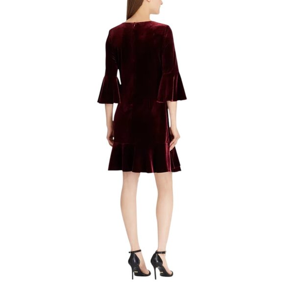Lauren Ralph Lauren Velvet Dress Red Women's Plus Size 16 - Picture 3 of 9